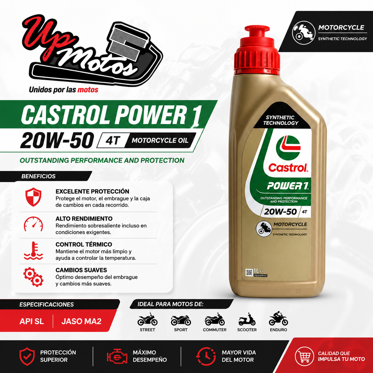 ACEITE 4T CASTROL POWER1 20W50 CASTROL - Imagen de 2
