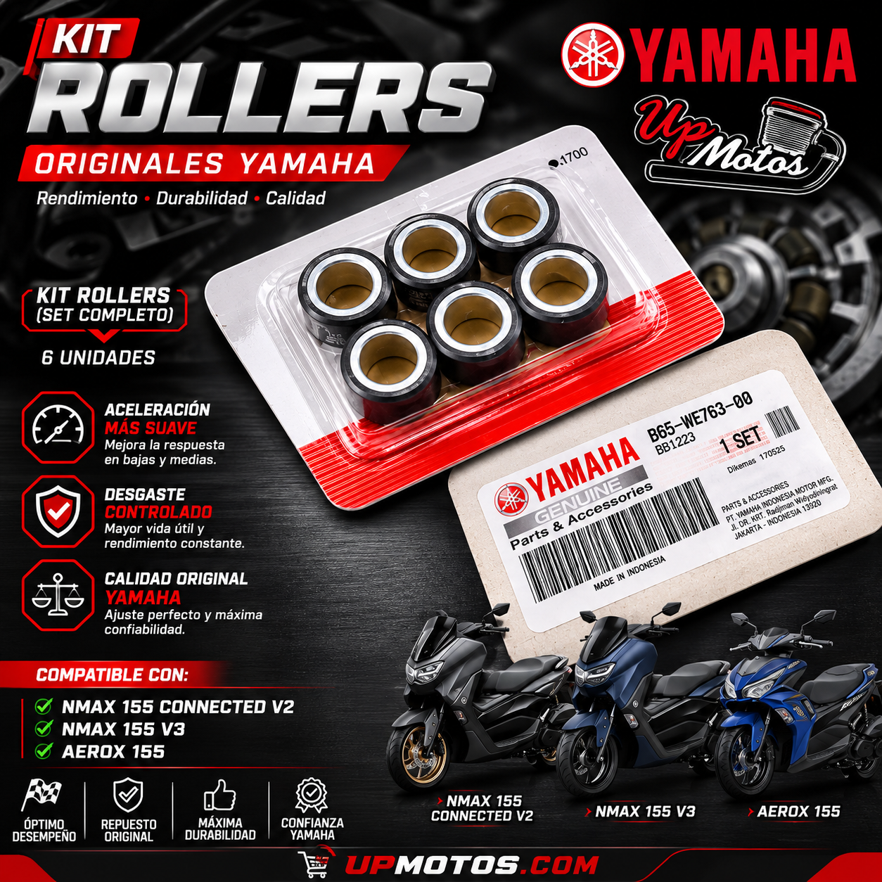 KIT ROLLERS NMAX 155 V2 CONNECTED V2/NMAX 155 V3/AEROX 155 B65WE7630000 - Imagen de 2